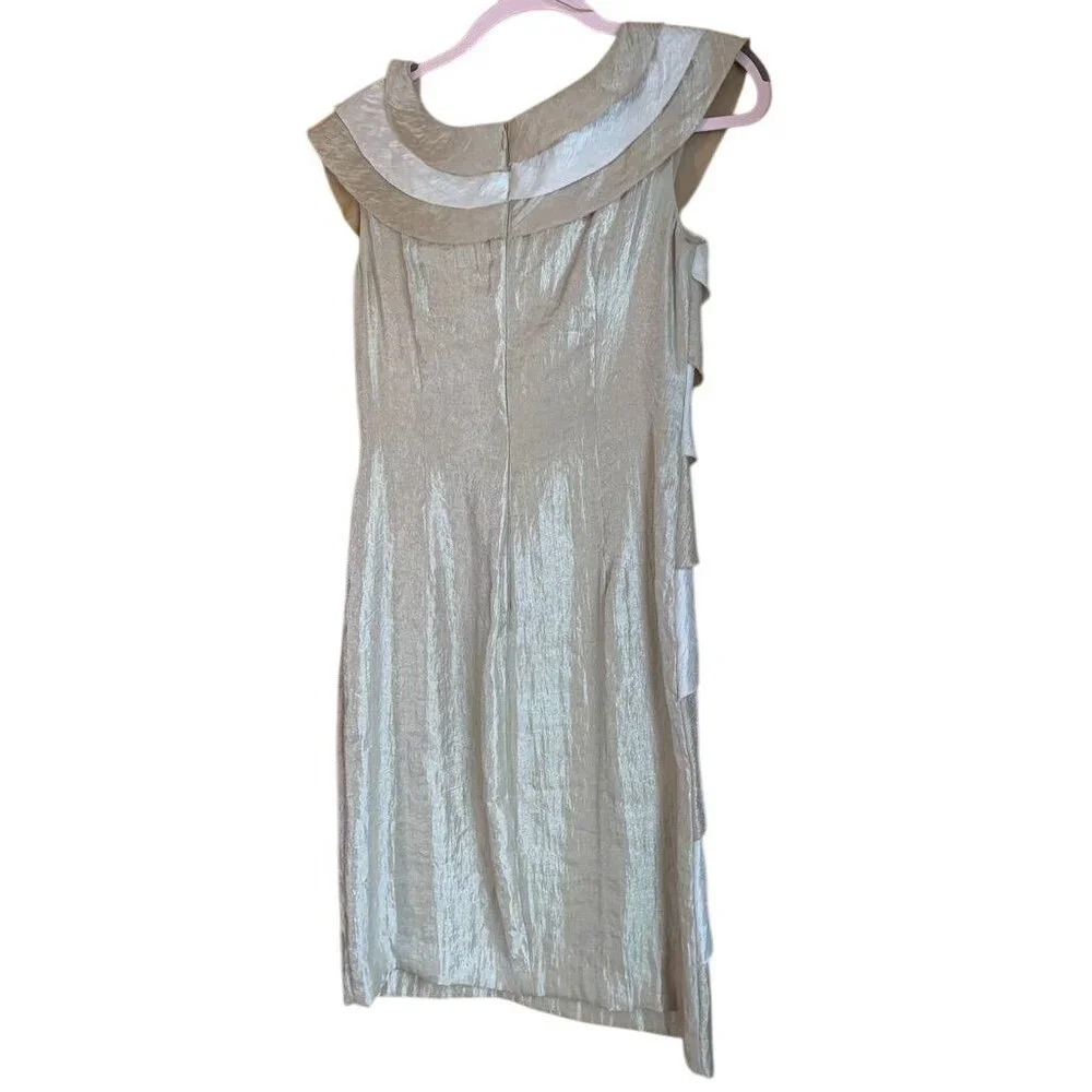 London Style Collection Women's Dress‎ Tiered Ruffle V Neck Cocktail Gold 6